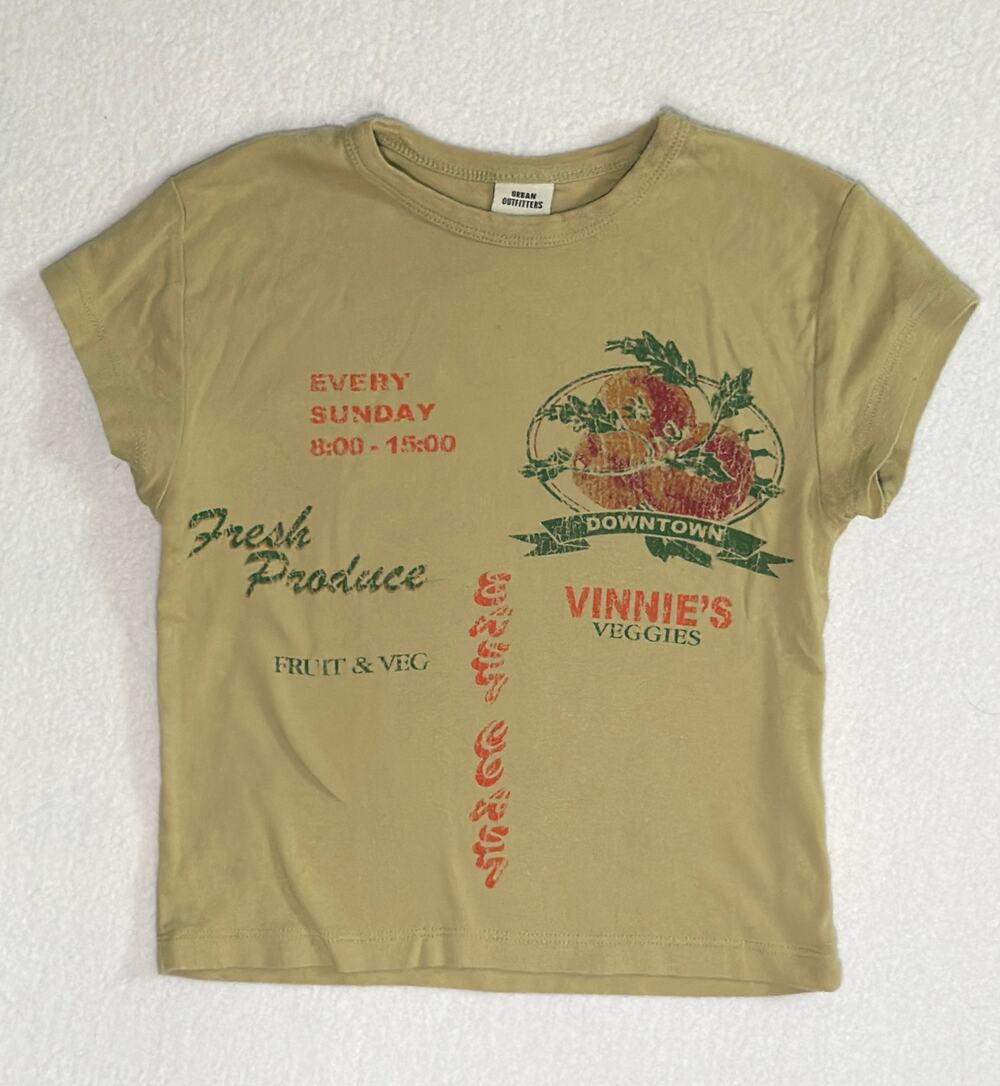 Urban Outfitters Vinnie's Veggies Graphic Baby Tee Small Green Fresh Produce